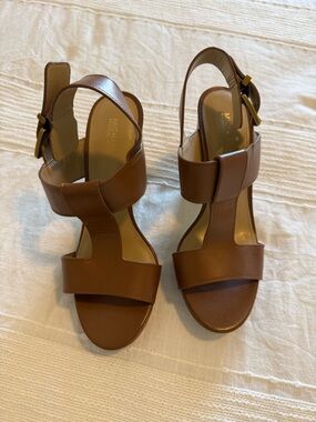 Michael Kors Brown Becker T-Strap Leather Heel